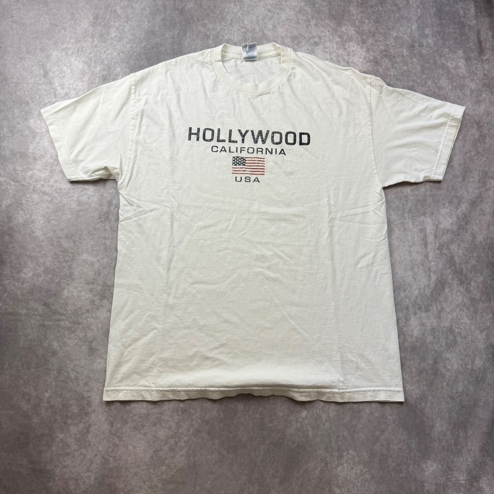 Hollywood California USA Graphic T-Shirt XL White Vintage Souvenir